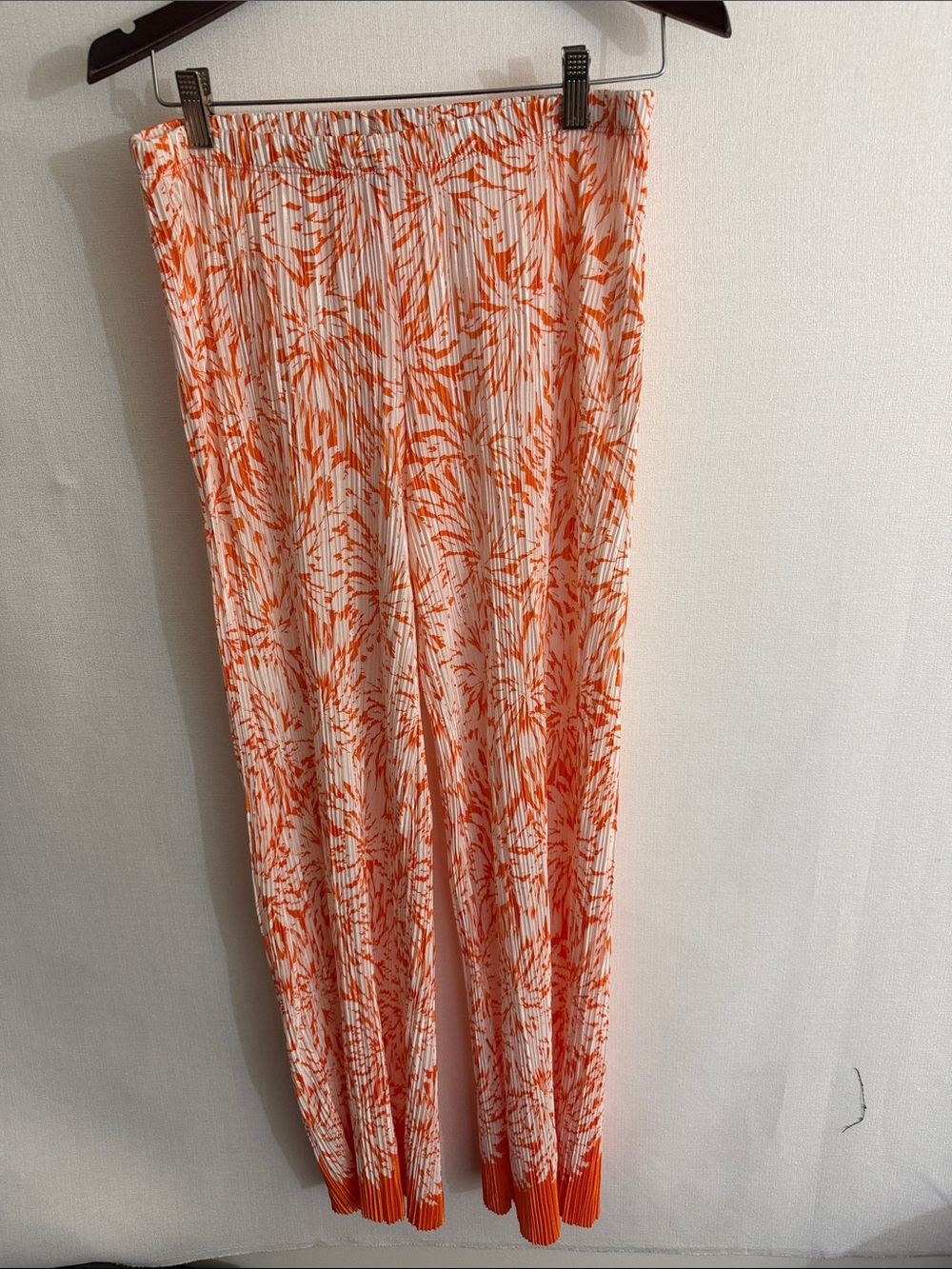 Melissa Paige Orange & White Pleated Wide-Leg Pants